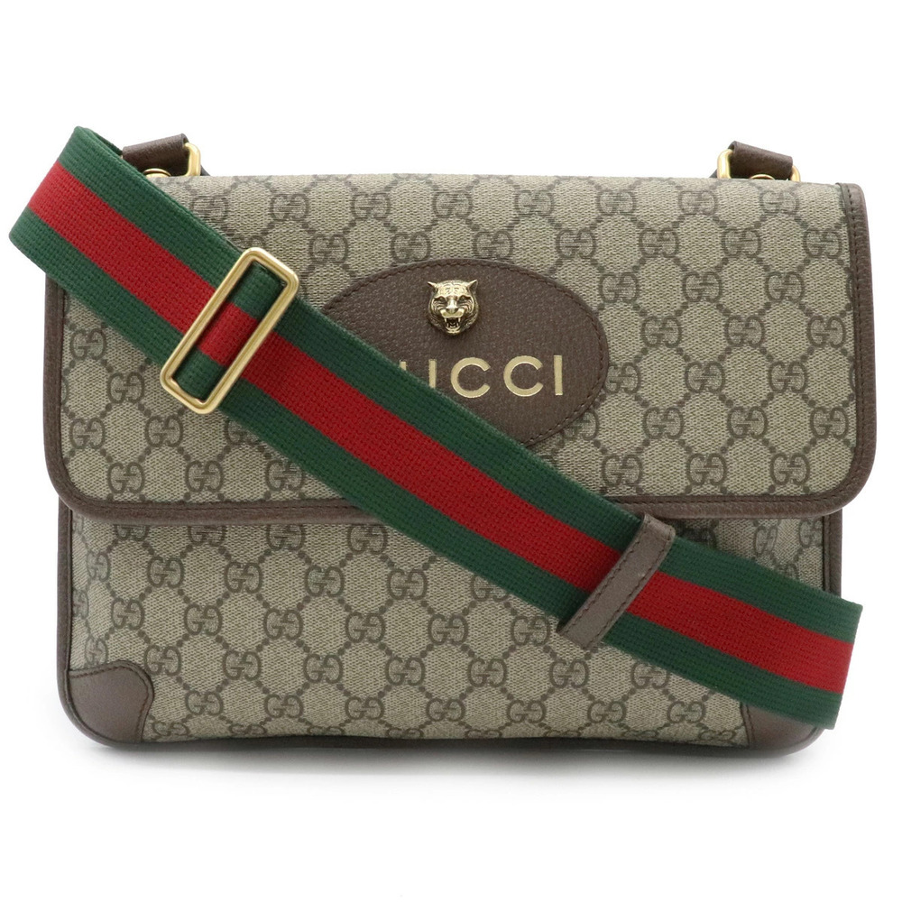 Gucci GG Supreme Cat Head Sherry Messenger Crossbody Leather Beige Brown Cream